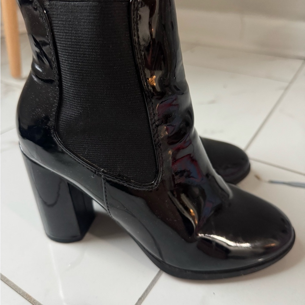 Patent Black Heeled Ankle Boots - Women